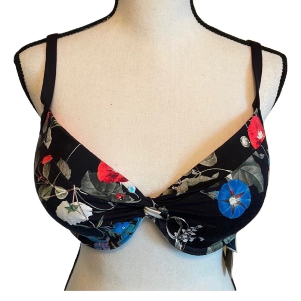 Moontide Black Floral Floral Bikini Top Size 38C